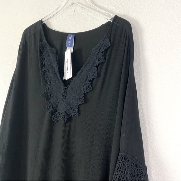 Swimsuits For All Black Embroidered Crinkle Swim Cover Up Size 26/28 - Picture 3 of 10